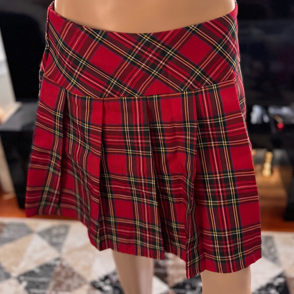 SHEIN Red Plaid Pleated Skirt